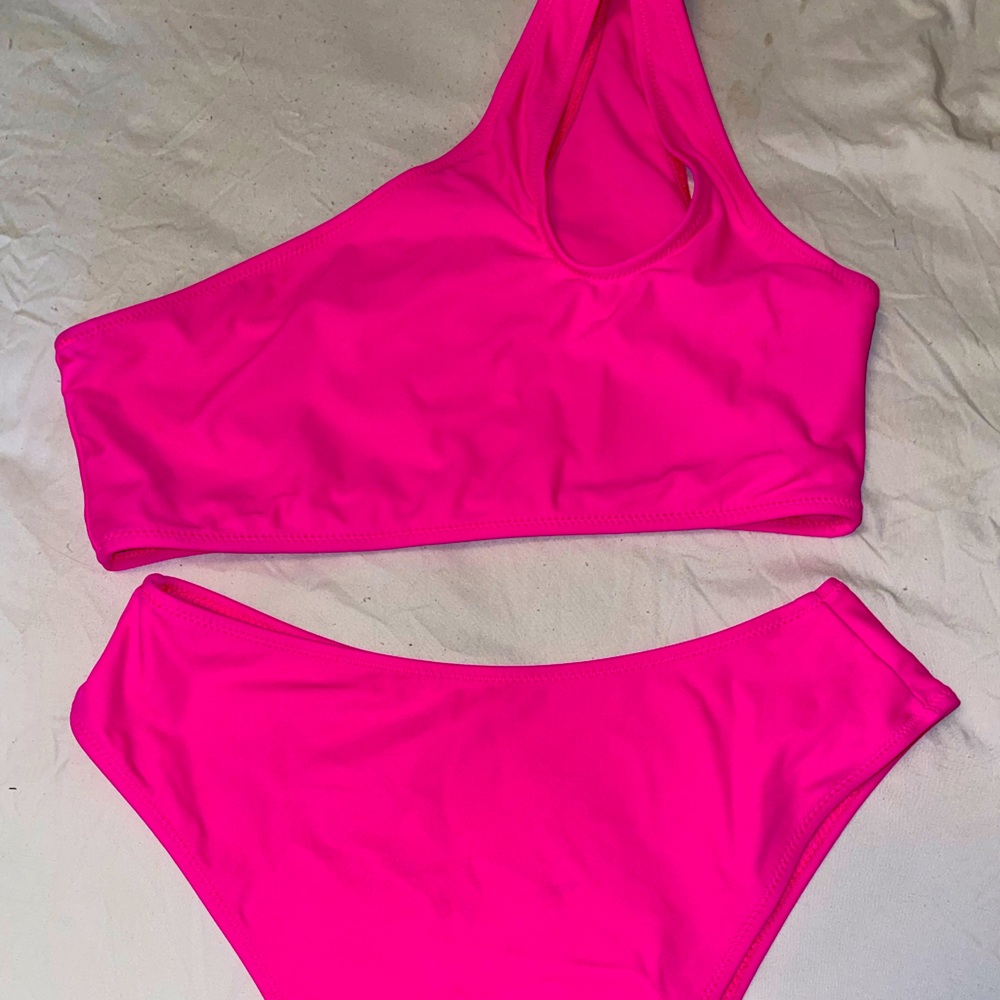 Hot pink one shoulder style bikini